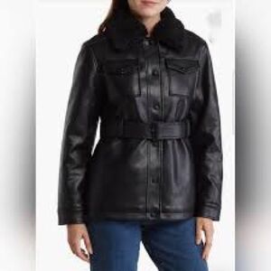 Rebecca Minkoff, Faux Leather Jacket with Faux Shearling Collar, Size XL